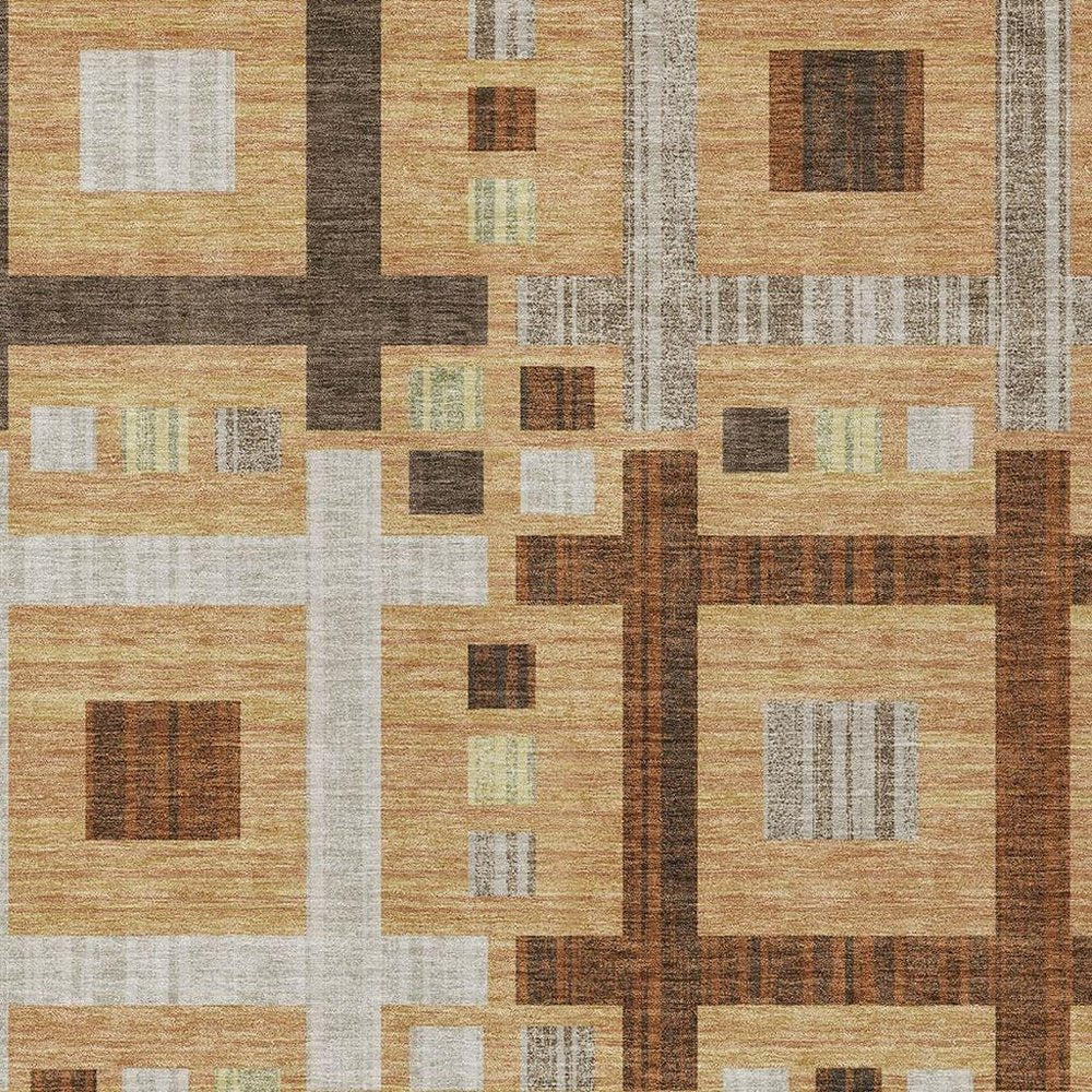 10' X 14' Copper And Brown Geometric Washable Indoor Outdoor Area Rug HomeRoots