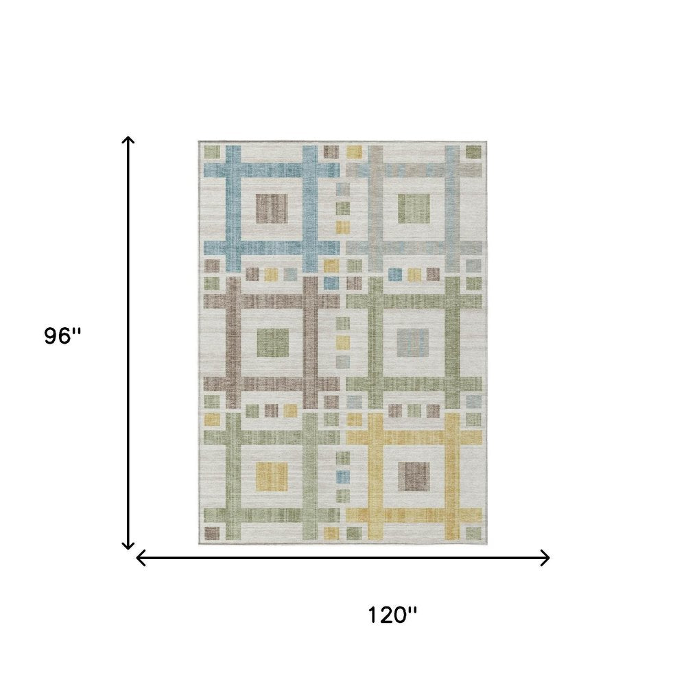 8' X 10' Ivory And Linen Geometric Washable Indoor Outdoor Area Rug — view 4
