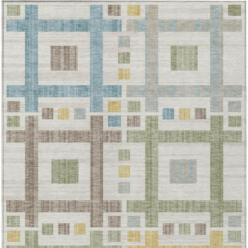 8' X 10' Ivory And Linen Geometric Washable Indoor Outdoor Area Rug HomeRoots