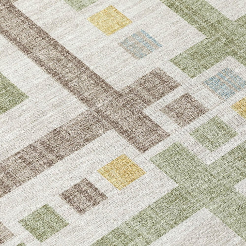 8' X 10' Ivory And Linen Geometric Washable Indoor Outdoor Area Rug — view 3