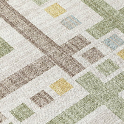 8' X 10' Ivory And Linen Geometric Washable Indoor Outdoor Area Rug