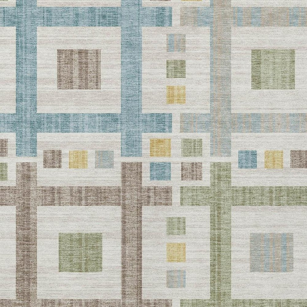 8' X 10' Ivory And Linen Geometric Washable Indoor Outdoor Area Rug — view 6