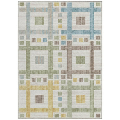 9' X 12' Ivory And Linen Geometric Washable Indoor Outdoor Area Rug