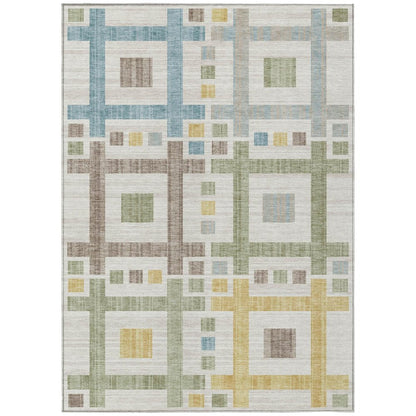 9' X 12' Ivory And Linen Geometric Washable Indoor Outdoor Area Rug HomeRoots