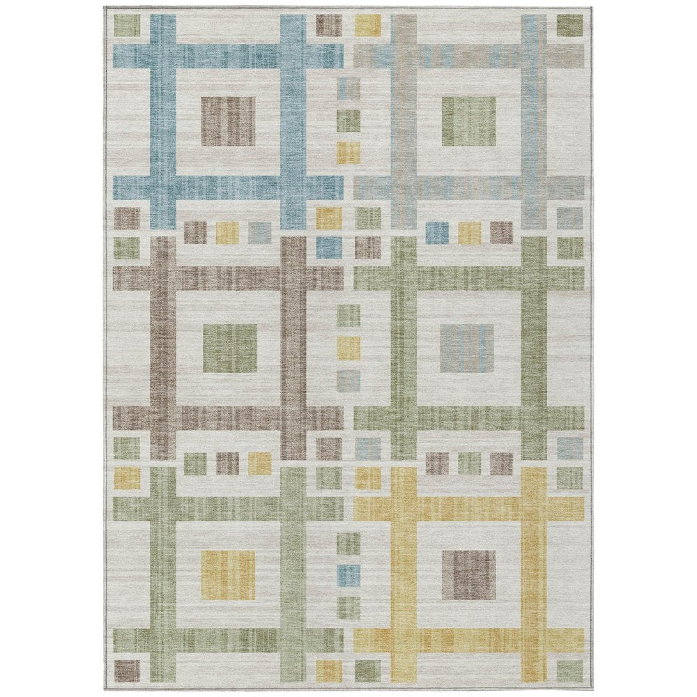 10' X 14' Ivory And Linen Geometric Washable Indoor Outdoor Area Rug — view 1