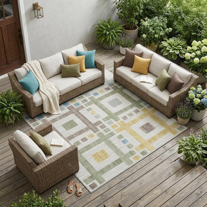 10' X 14' Ivory And Linen Geometric Washable Indoor Outdoor Area Rug HomeRoots
