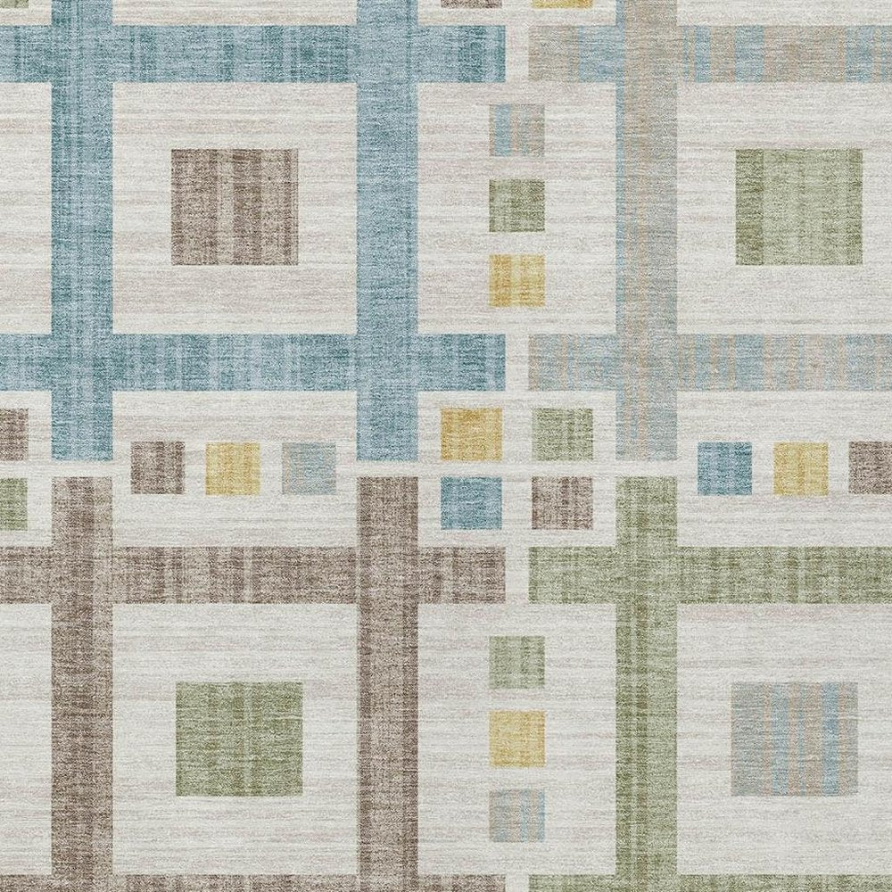 10' X 14' Ivory And Linen Geometric Washable Indoor Outdoor Area Rug