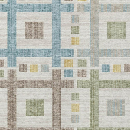 10' X 14' Ivory And Linen Geometric Washable Indoor Outdoor Area Rug