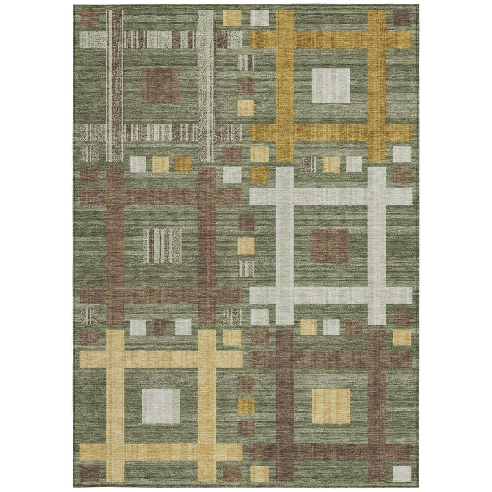 3' X 5' Olive Green And Gray Geometric Washable Indoor Outdoor Area Rug — view 7