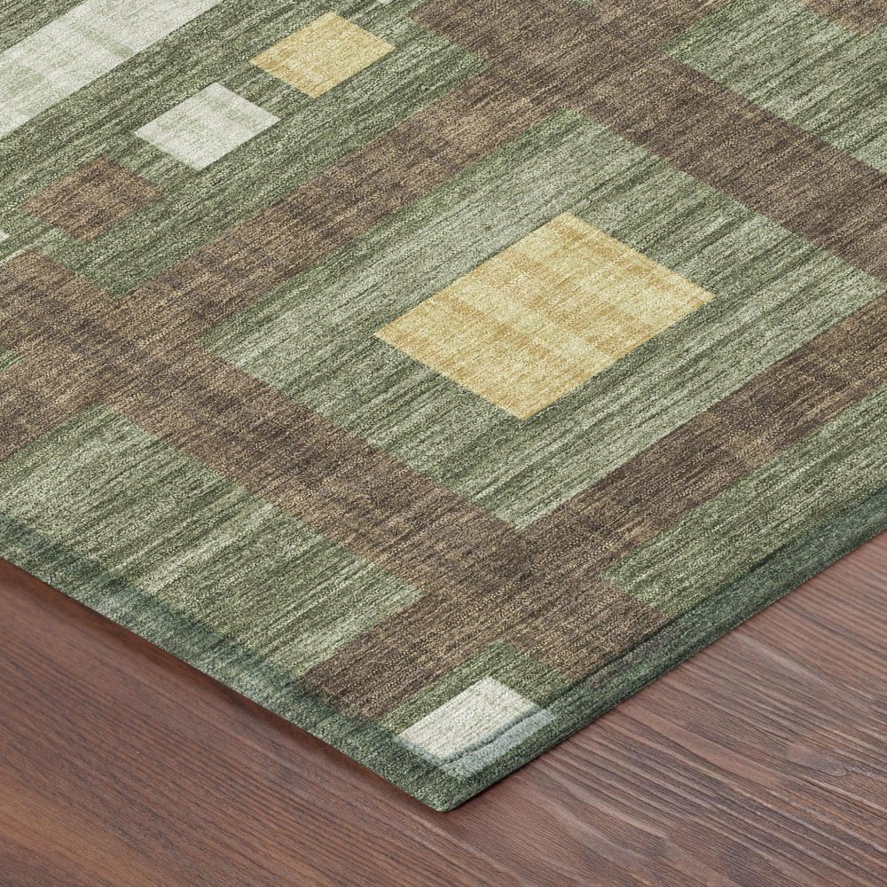 3' X 5' Olive Green And Gray Geometric Washable Indoor Outdoor Area Rug