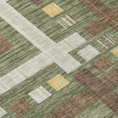 3' X 5' Olive Green And Gray Geometric Washable Indoor Outdoor Area Rug HomeRoots