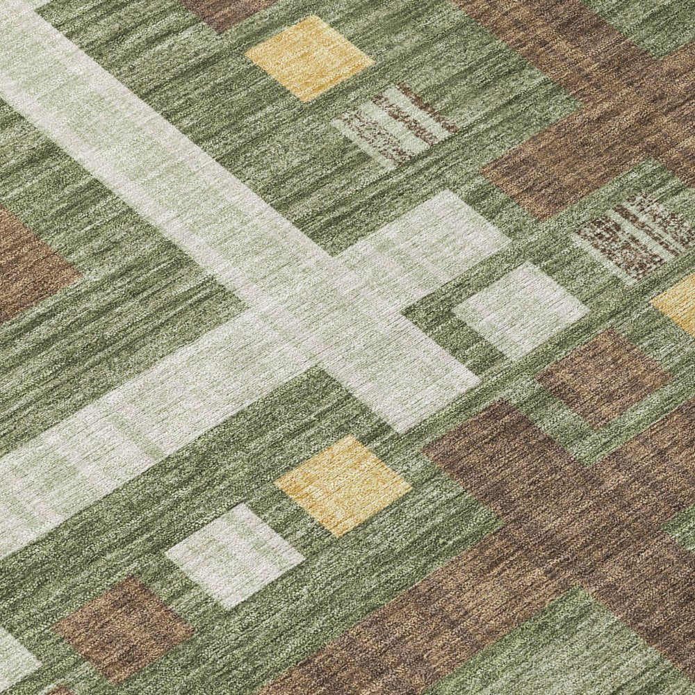 8' Olive Green And Gray Round Geometric Washable Indoor Outdoor Area Rug HomeRoots
