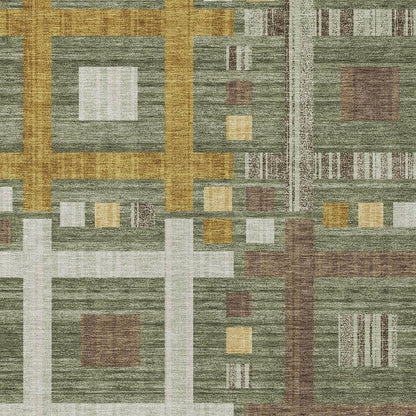 10' X 14' Olive Green And Gray Geometric Washable Indoor Outdoor Area Rug HomeRoots