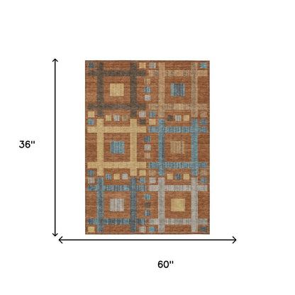 3' X 5' Orange And Gold Geometric Washable Indoor Outdoor Area Rug HomeRoots