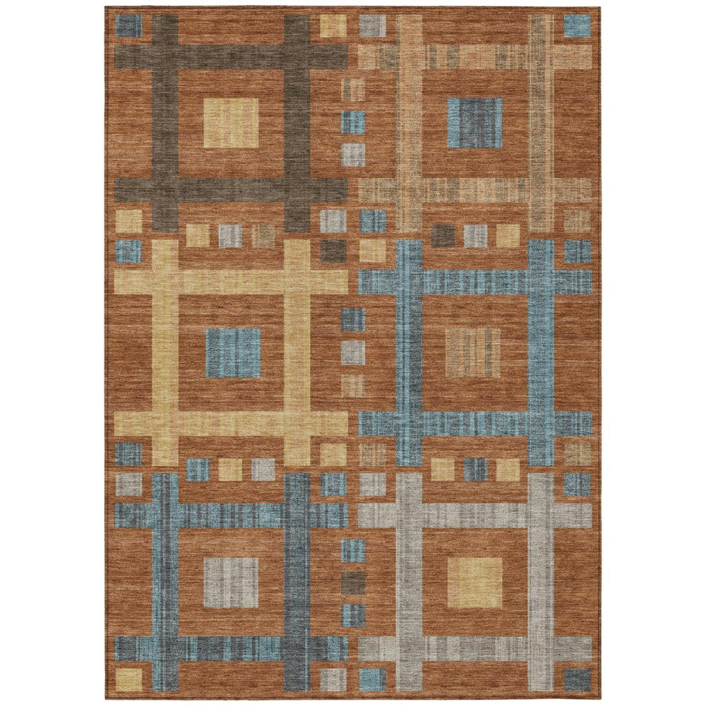3' X 5' Orange And Gold Geometric Washable Indoor Outdoor Area Rug — view 1