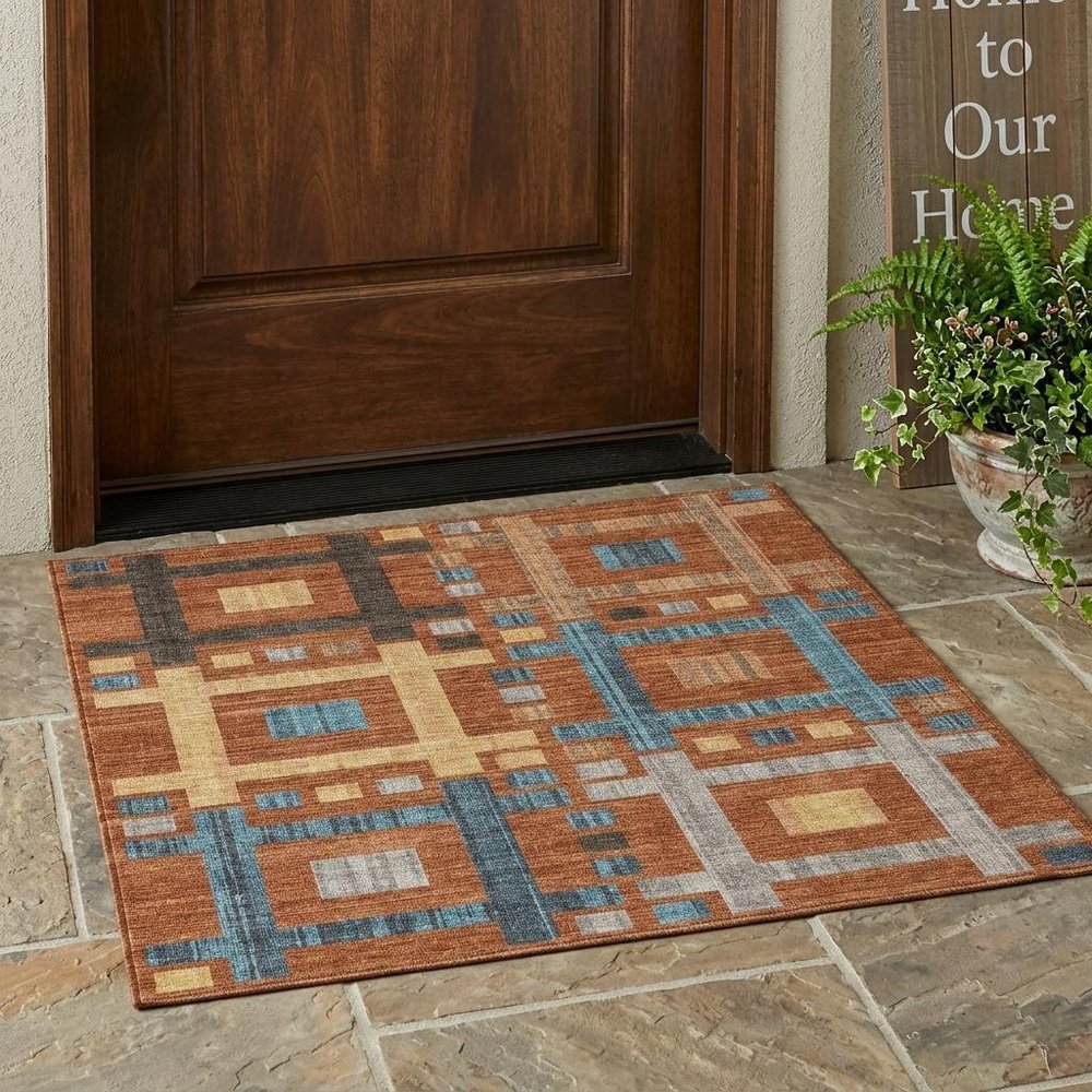3' X 5' Orange And Gold Geometric Washable Indoor Outdoor Area Rug HomeRoots