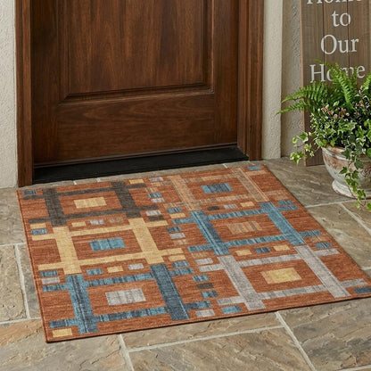 3' X 5' Orange And Gold Geometric Washable Indoor Outdoor Area Rug HomeRoots