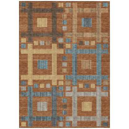 8' X 10' Orange And Gold Geometric Washable Indoor Outdoor Area Rug HomeRoots