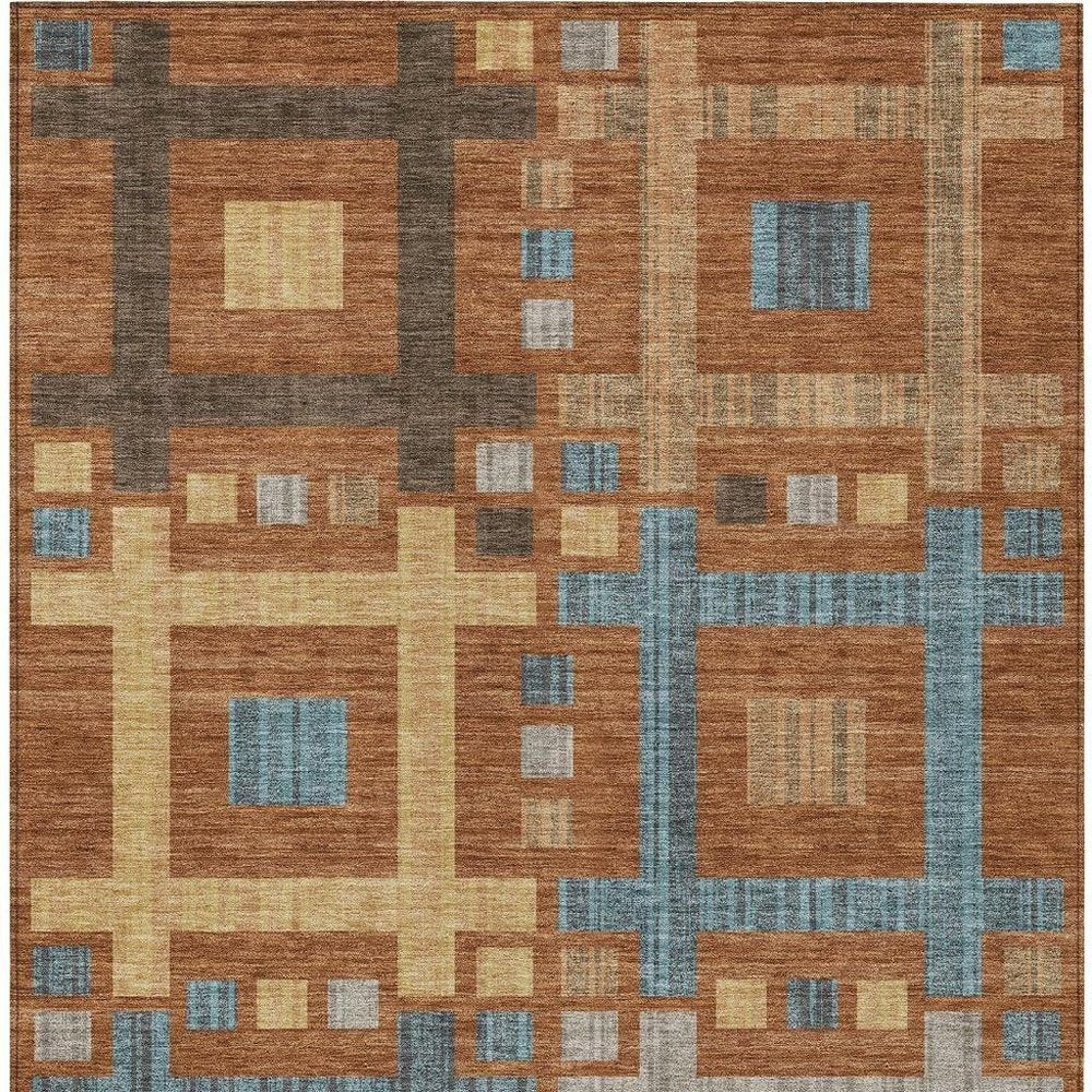 8' X 10' Orange And Gold Geometric Washable Indoor Outdoor Area Rug — view 6