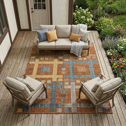 10' X 14' Orange And Gold Geometric Washable Indoor Outdoor Area Rug HomeRoots