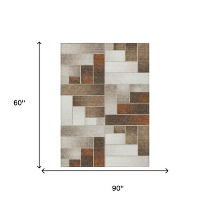 5' X 8' Beige And Graphite Geometric Washable Indoor Outdoor Area Rug HomeRoots