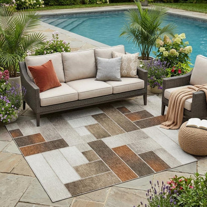 5' X 8' Beige And Graphite Geometric Washable Indoor Outdoor Area Rug HomeRoots