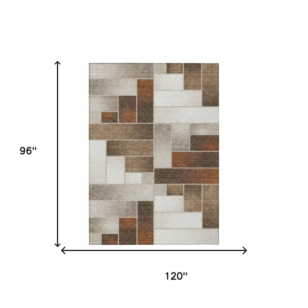 8' X 10' Beige And Graphite Geometric Washable Indoor Outdoor Area Rug HomeRoots