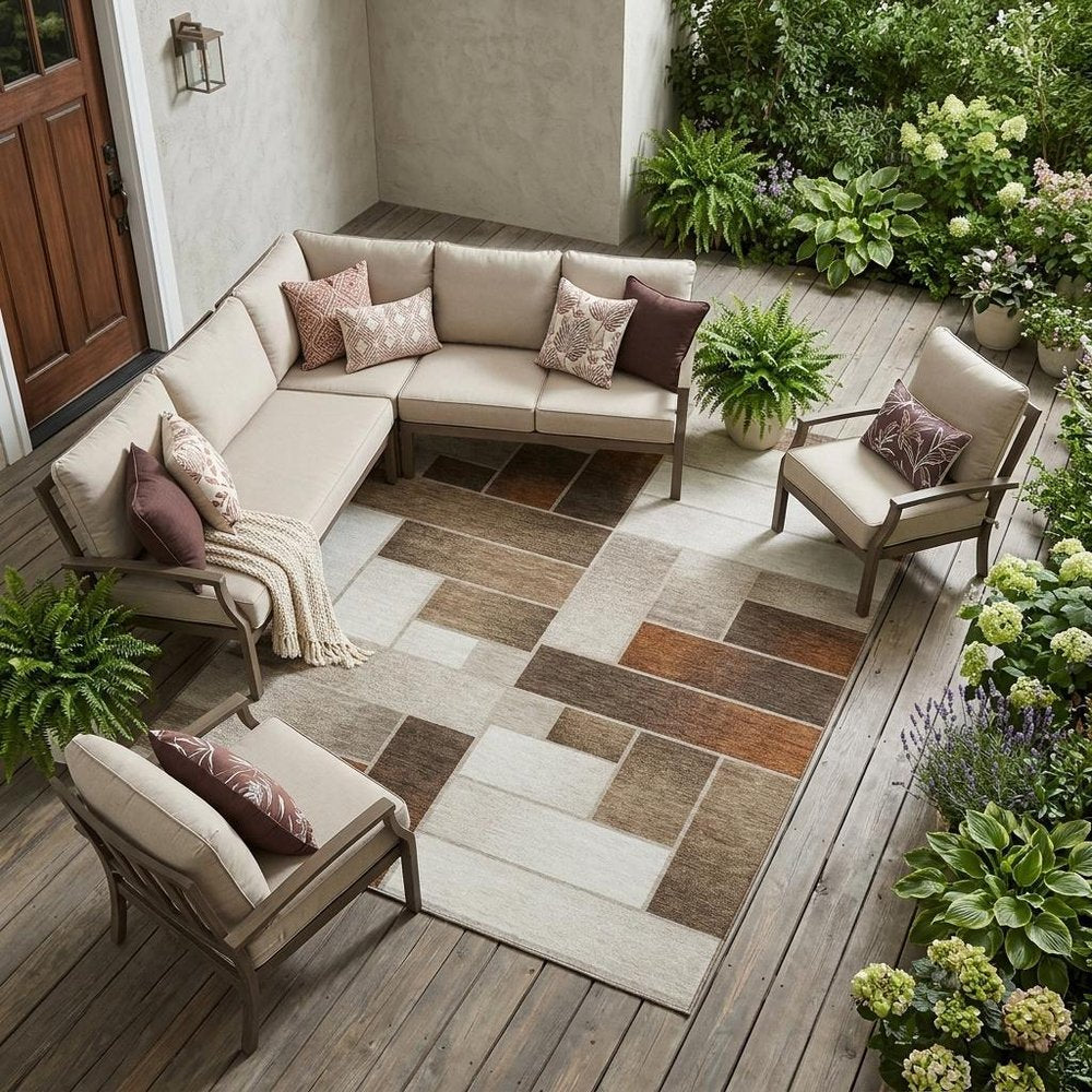 8' X 10' Beige And Graphite Geometric Washable Indoor Outdoor Area Rug — view 5