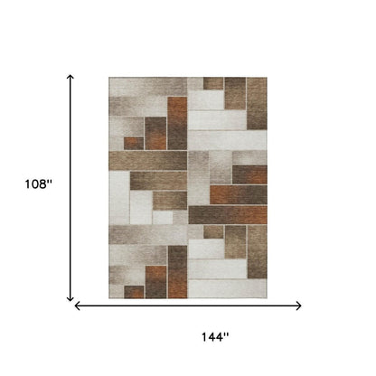 9' X 12' Beige And Graphite Geometric Washable Indoor Outdoor Area Rug HomeRoots