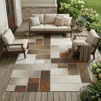 9' X 12' Beige And Graphite Geometric Washable Indoor Outdoor Area Rug HomeRoots