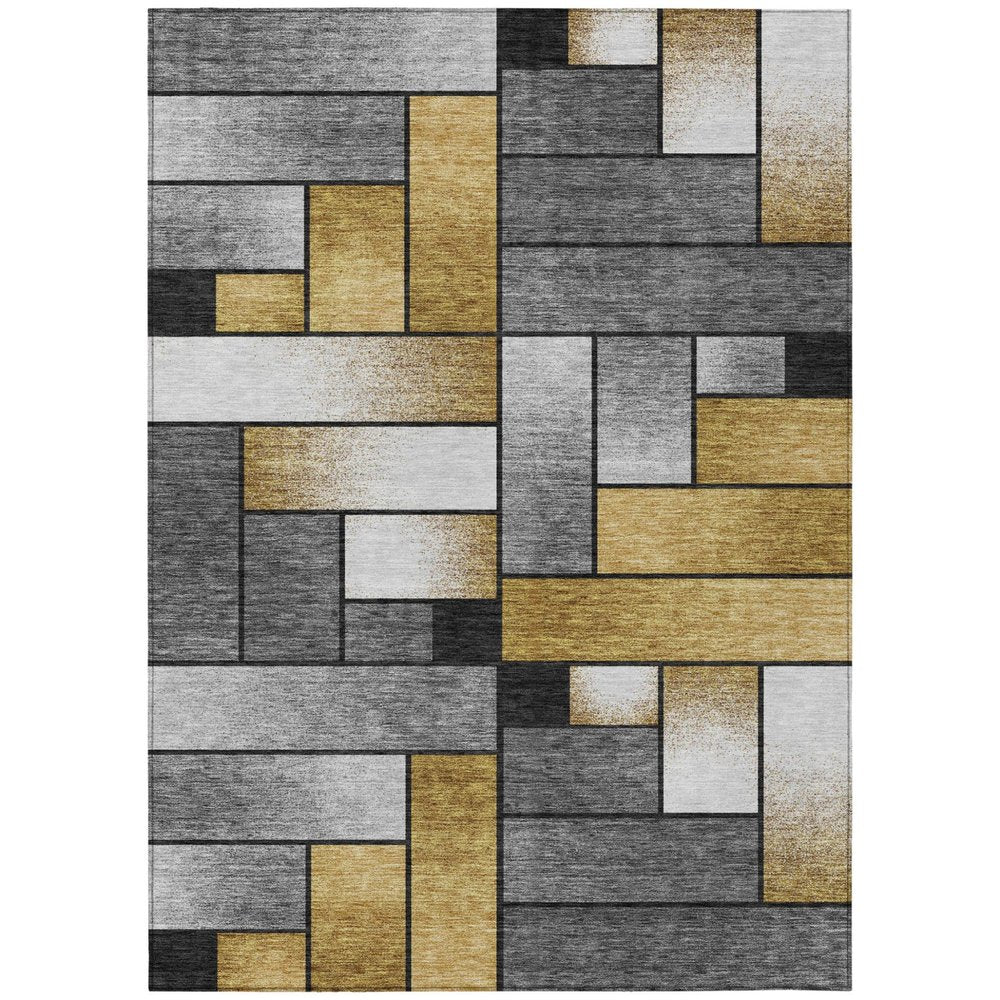 3' X 5' Black And Khaki Geometric Washable Indoor Outdoor Area Rug — view 1