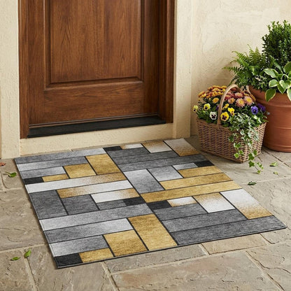 3' X 5' Black And Khaki Geometric Washable Indoor Outdoor Area Rug HomeRoots