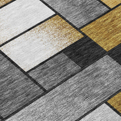 3' X 5' Black And Khaki Geometric Washable Indoor Outdoor Area Rug HomeRoots