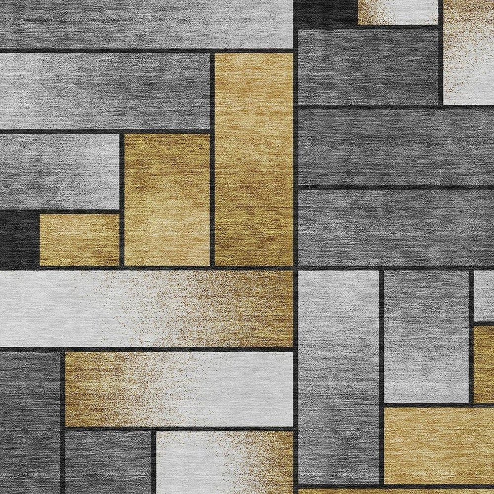 3' X 5' Black And Khaki Geometric Washable Indoor Outdoor Area Rug — view 6