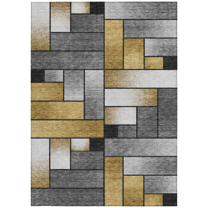 5' X 8' Black And Khaki Geometric Washable Indoor Outdoor Area Rug HomeRoots