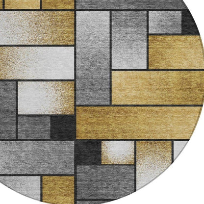 8' Black And Khaki Round Geometric Washable Indoor Outdoor Area Rug HomeRoots