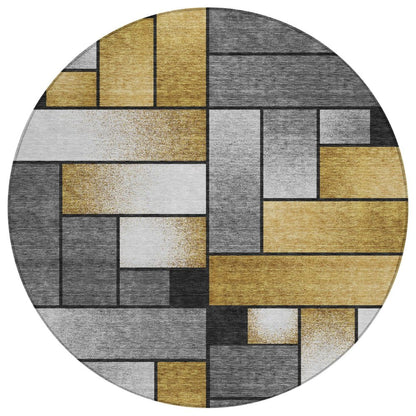 8' Black And Khaki Round Geometric Washable Indoor Outdoor Area Rug HomeRoots