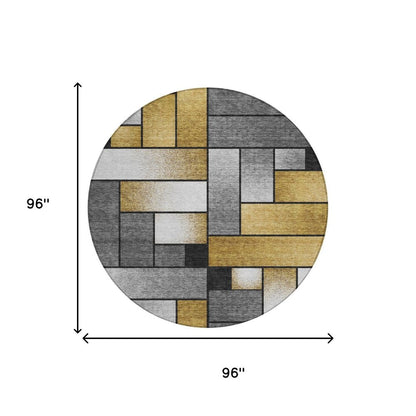 8' Black And Khaki Round Geometric Washable Indoor Outdoor Area Rug HomeRoots