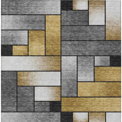 9' X 12' Black And Khaki Geometric Washable Indoor Outdoor Area Rug HomeRoots