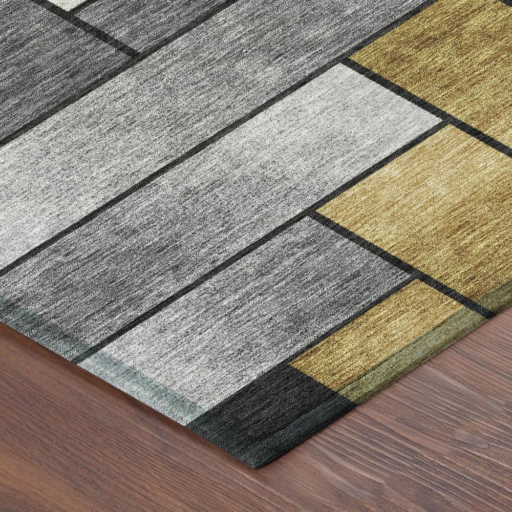 9' X 12' Black And Khaki Geometric Washable Indoor Outdoor Area Rug — view 2