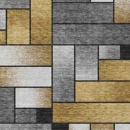 9' X 12' Black And Khaki Geometric Washable Indoor Outdoor Area Rug HomeRoots