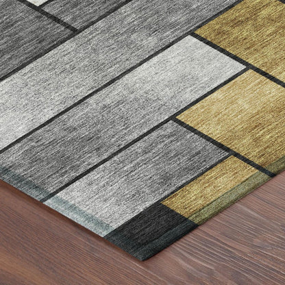 10' X 14' Black And Khaki Geometric Washable Indoor Outdoor Area Rug HomeRoots