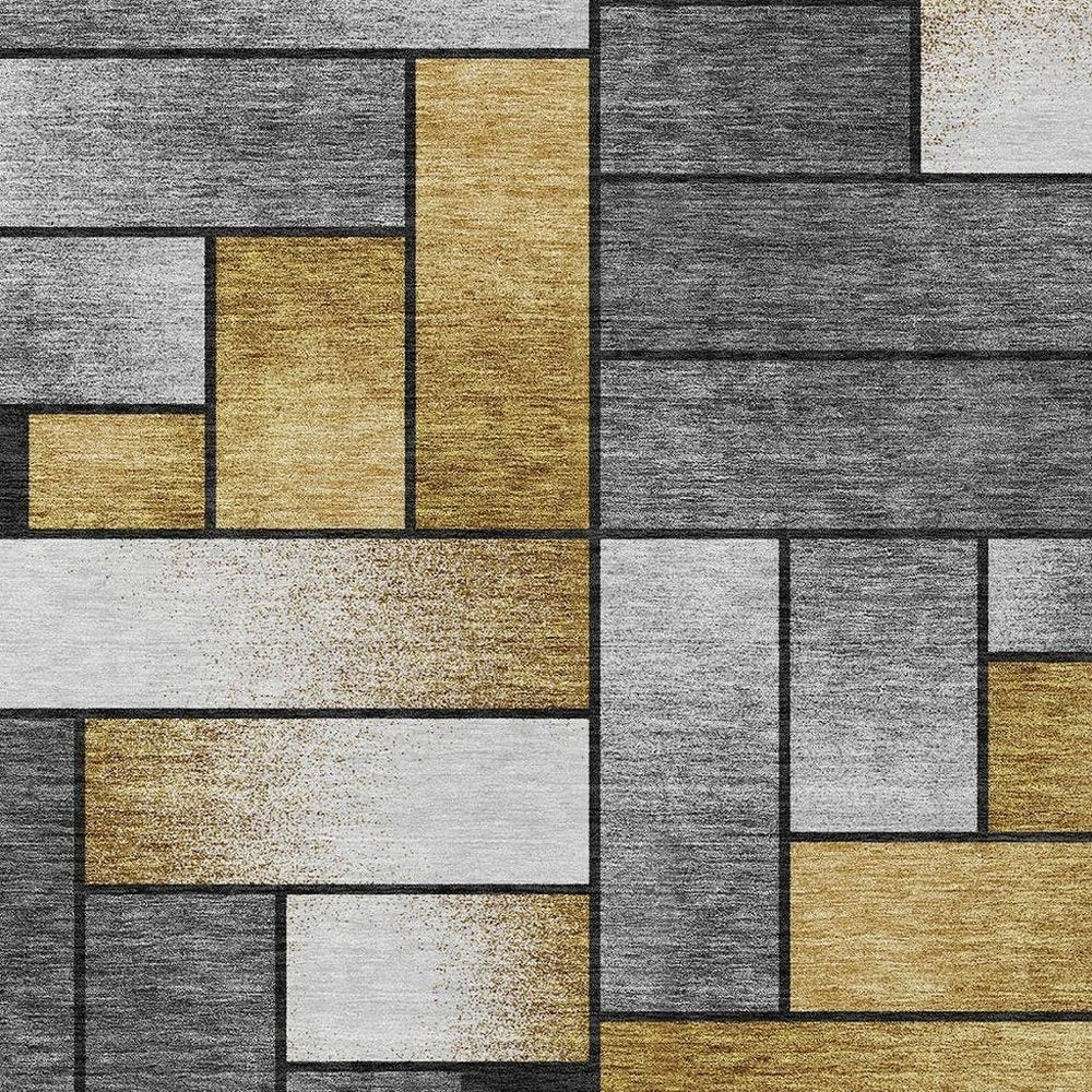 10' X 14' Black And Khaki Geometric Washable Indoor Outdoor Area Rug HomeRoots