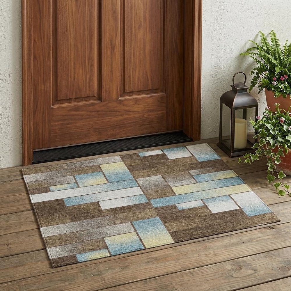 3' X 5' Brown And Gray Geometric Washable Indoor Outdoor Area Rug — view 5