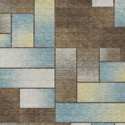 3' X 5' Brown And Gray Geometric Washable Indoor Outdoor Area Rug HomeRoots