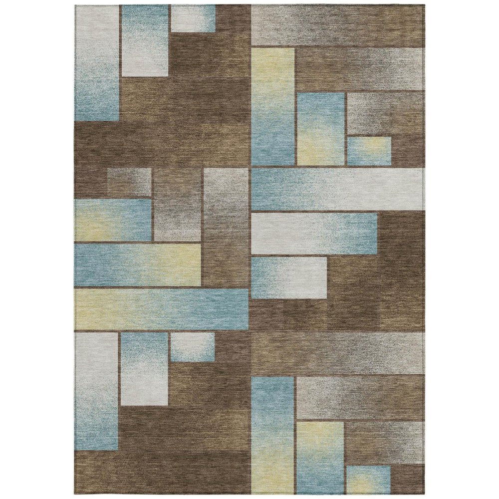 5' X 8' Brown And Gray Geometric Washable Indoor Outdoor Area Rug — view 6