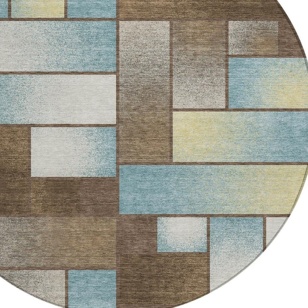 8' Brown And Gray Round Geometric Washable Indoor Outdoor Area Rug HomeRoots