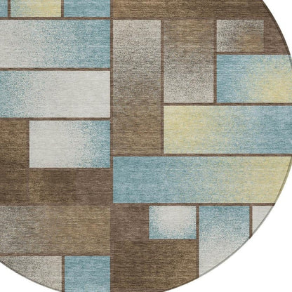 8' Brown And Gray Round Geometric Washable Indoor Outdoor Area Rug HomeRoots