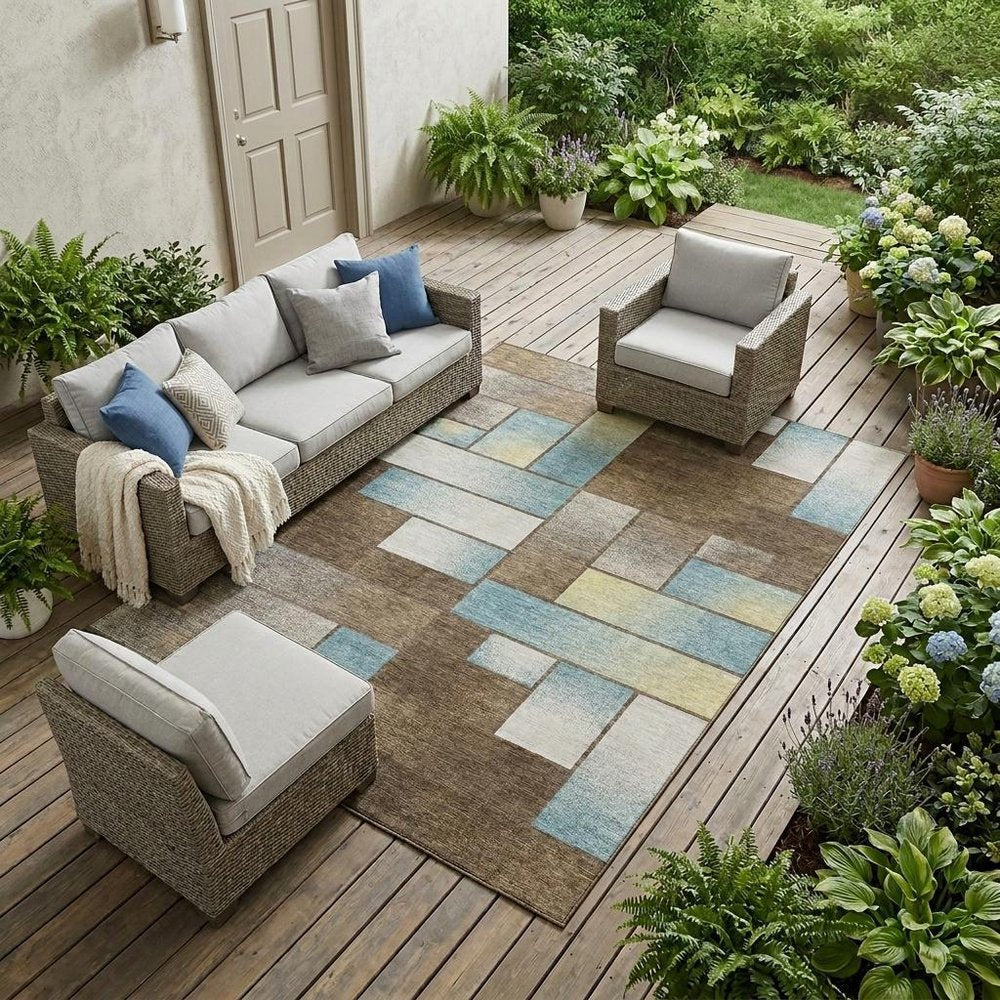 8' X 10' Brown And Gray Geometric Washable Indoor Outdoor Area Rug — view 5