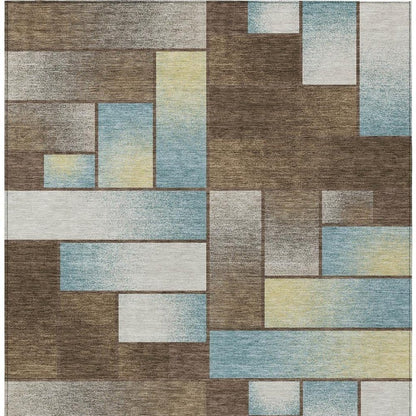 8' X 10' Brown And Gray Geometric Washable Indoor Outdoor Area Rug HomeRoots